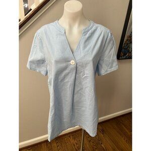 Grae Cove Linen Cotton Blend V Neck Top Shirt Blue Size Medium